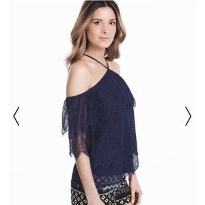 WHBM Tiered Lace Cold Shoulder Blouse